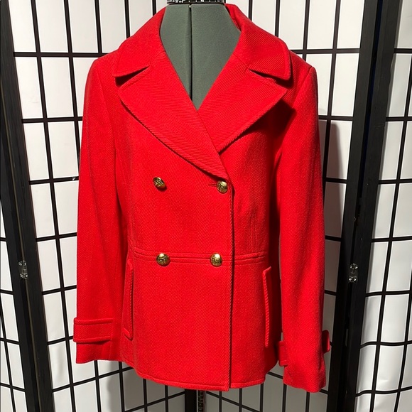 Talbots Red Pea Coat with Double Breasted Design - Picture 16 of 16